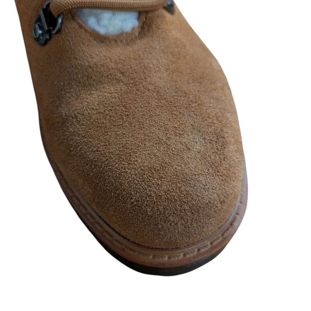 Marc Fisher Isalia Combat Boot Tan Suede with Faux Shearling Lining Size 8.5